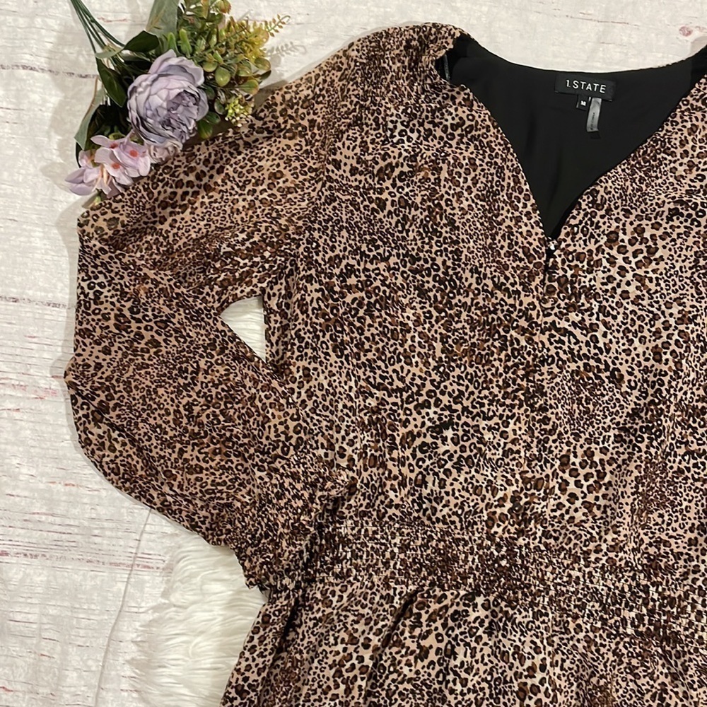 1. State Brown Leopard Muses Chiffon High-Low Midi Dress - Picture 5 of 12